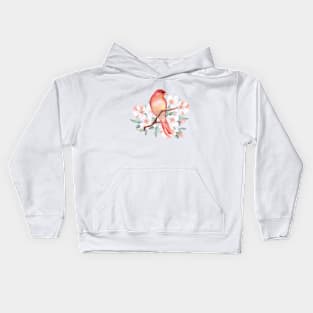 Red bird on branch Kids Hoodie